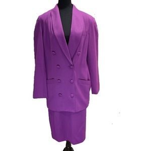 Laura Henson Vintage Purple Skirt Suit Size 12 Double Breasted Blazer Midi Skirt